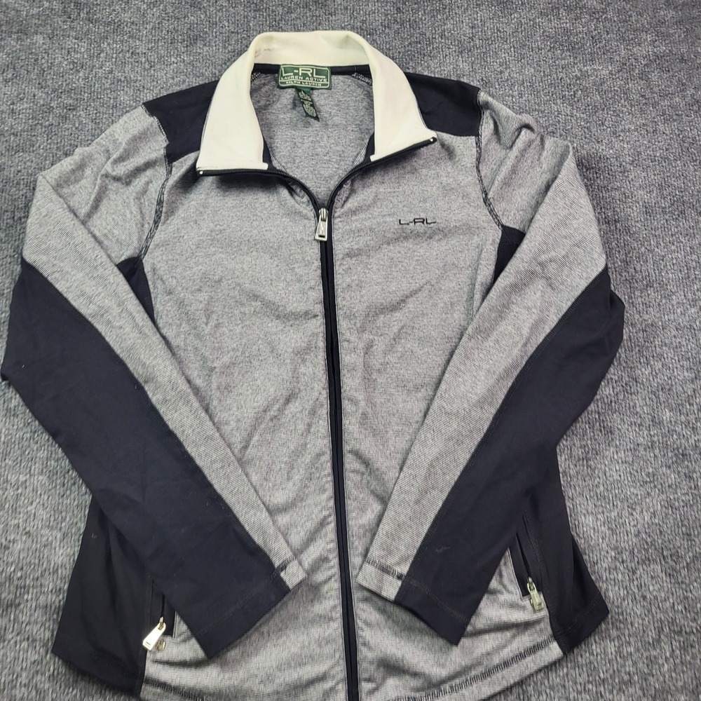 Lauren Ralph Lauren Active Womens Full Zip Striped Track Jacket Gray Black Large